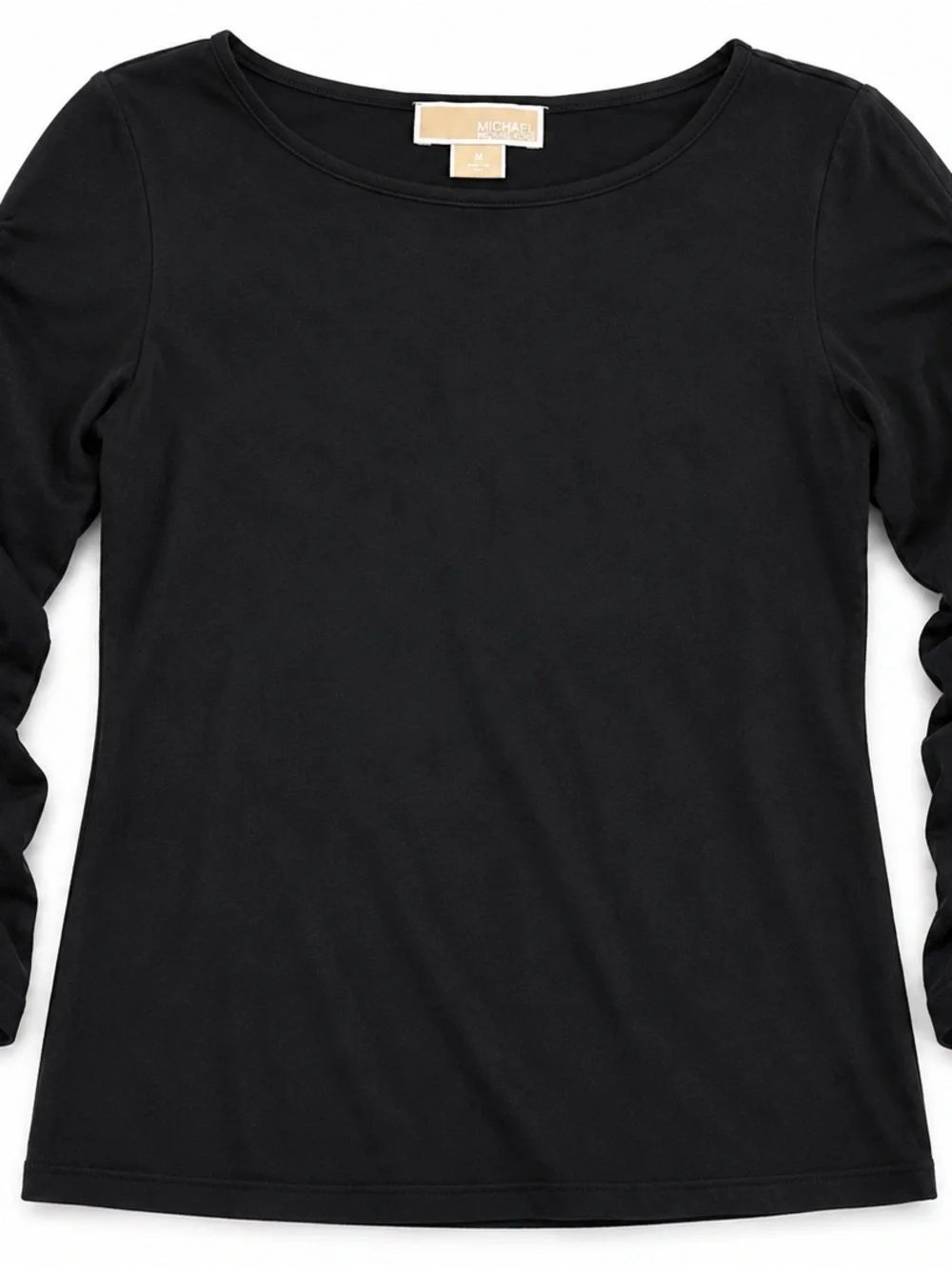 Michael Kors Black Ruched Sleeve Stretch Top Women’s Medium